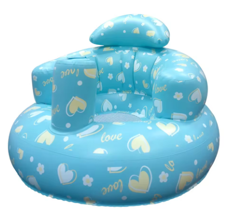 Inflatable baby seat with built-in pump for easy travel and support