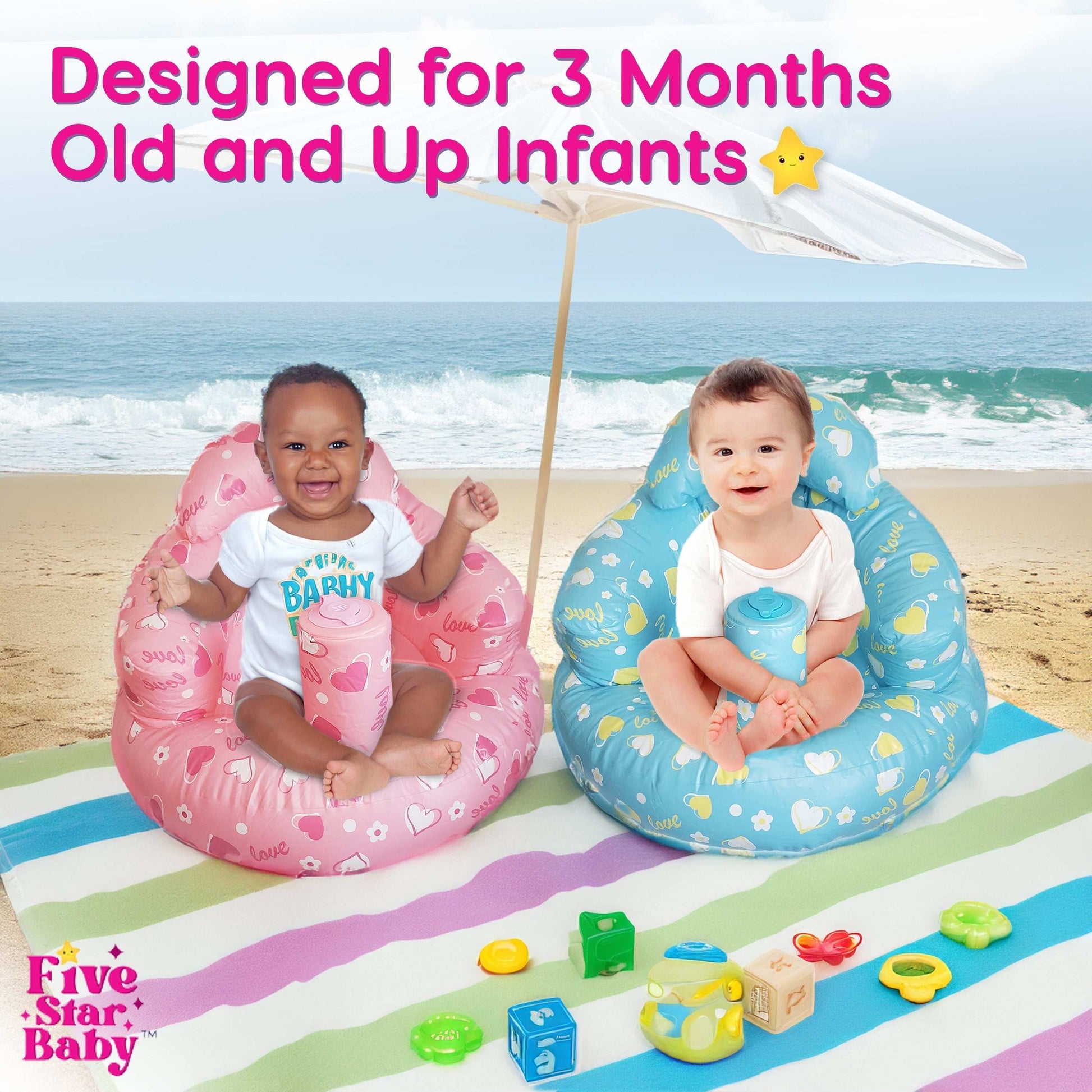 Inflatable Baby Seat, Baby Sit Up Chair (Pink)-Five Star Baby Inflatable Baby Seat