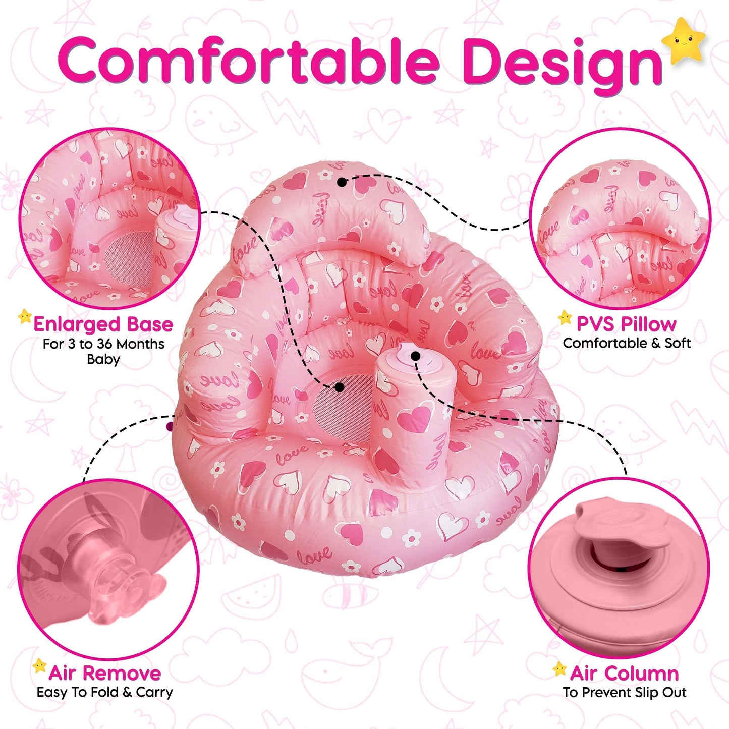 Inflatable Baby Seat, Baby Sit Up Chair (Pink)-Five Star Baby Inflatable Baby Seat