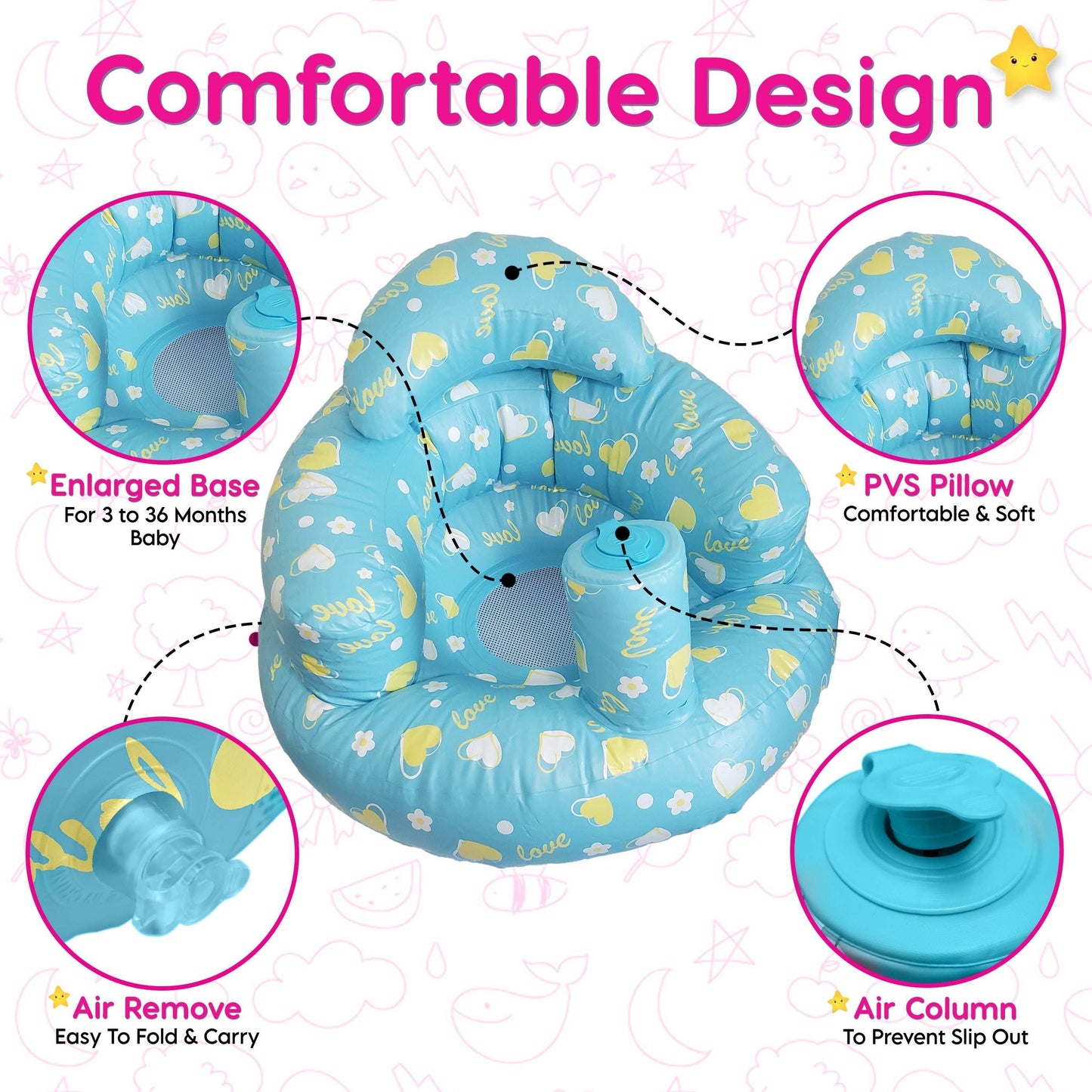 Inflatable Baby Seat, Baby Sit Up Chair (Blue)-Five Star Baby Inflatable Baby Seat