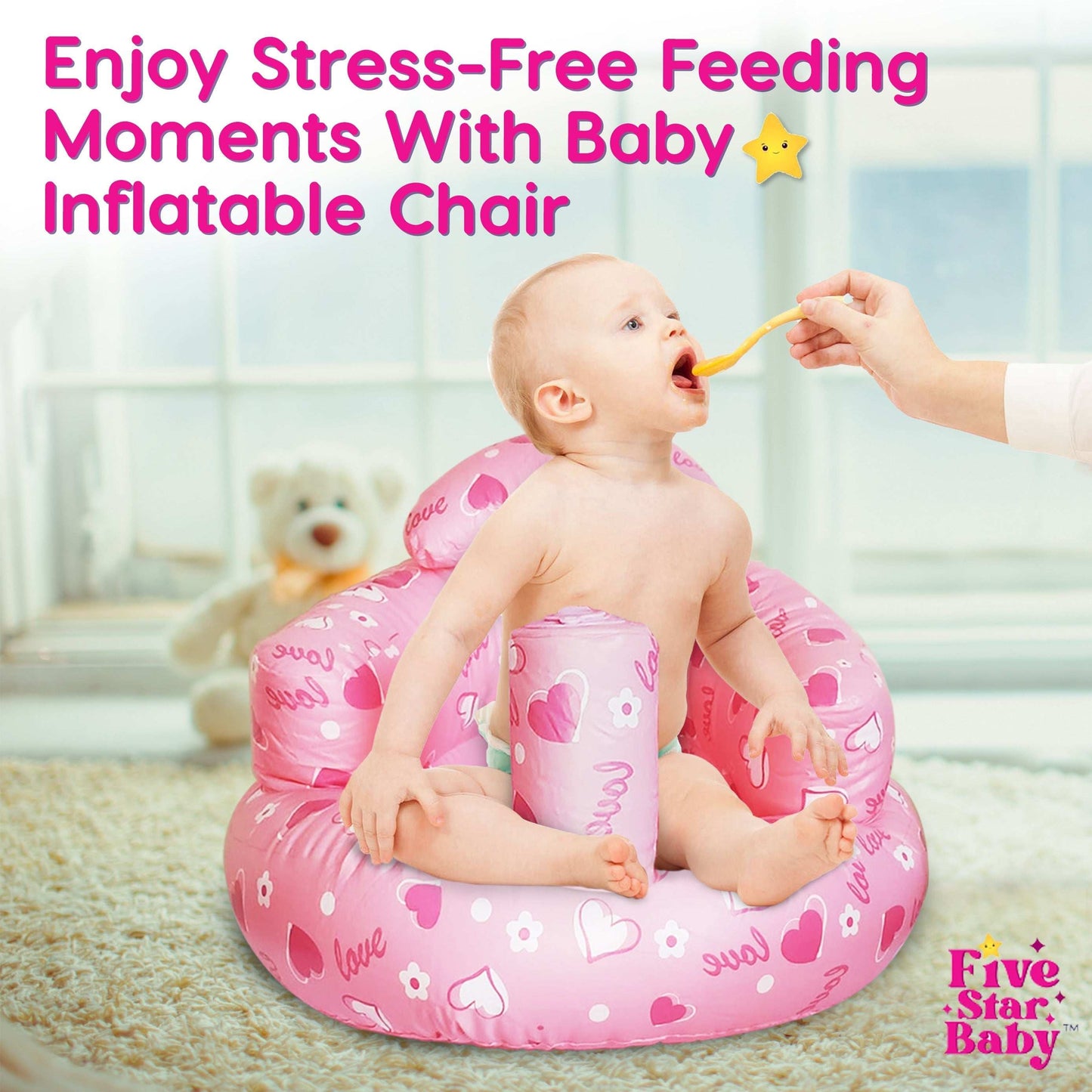 Inflatable Baby Seat, Baby Sit Up Chair (Pink)-Five Star Baby Inflatable Baby Seat