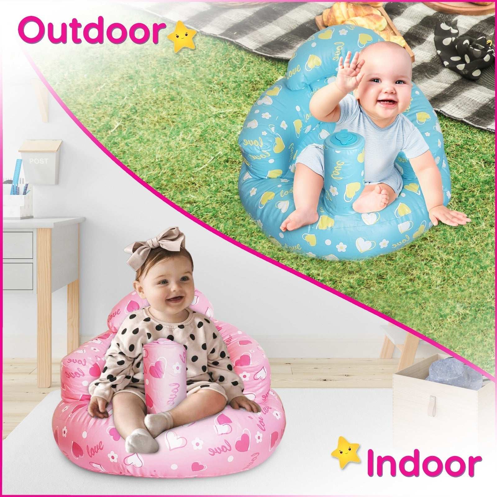 Inflatable Baby Seat, Baby Sit Up Chair (Pink)-Five Star Baby Inflatable Baby Seat