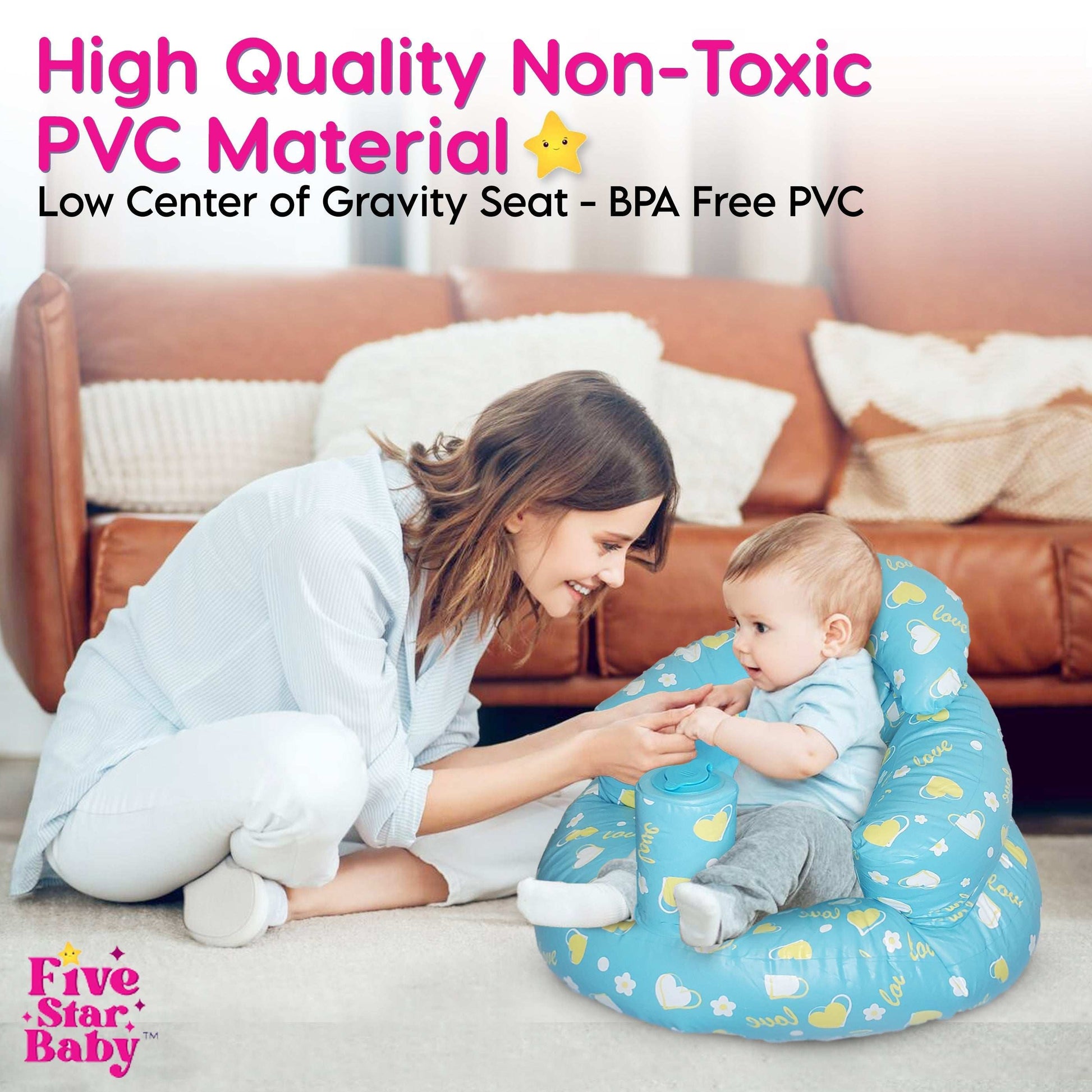 Inflatable Baby Seat, Baby Sit Up Chair (Blue)-Five Star Baby Inflatable Baby Seat