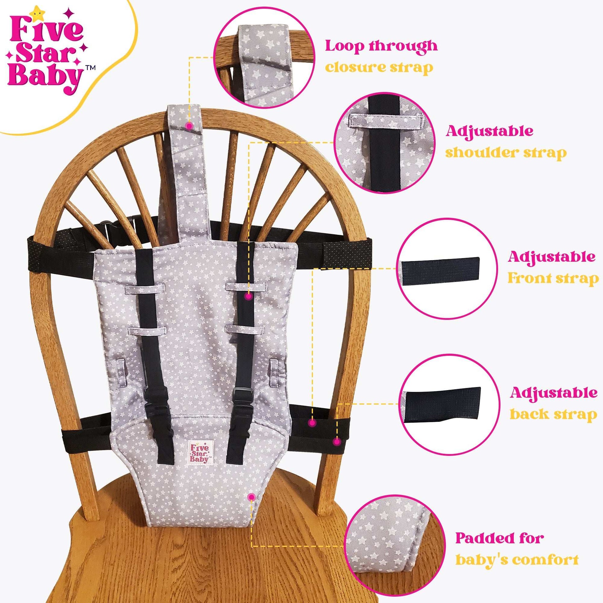Portable Chair Harness for Toddlers in Black-Five Star Baby Portable High Chair Harness